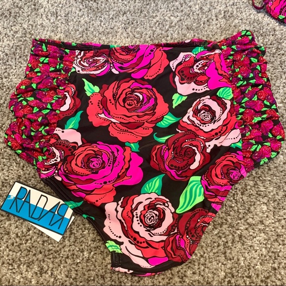 NWT High Waisted Bikini + Triangle Top, Roses, 2pc - Picture 3 of 8
